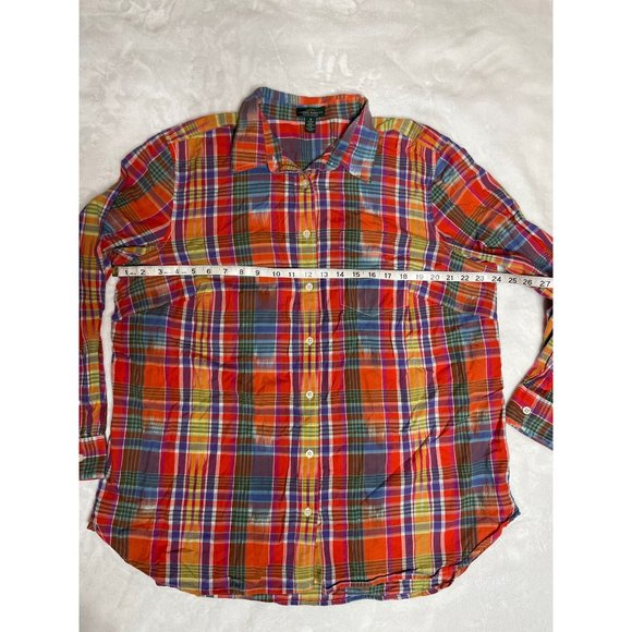 LRL Ralph Lauren Jeans Co Button Front Shirt Long Sleeve orange Plaid Women 1X C - Picture 3 of 7